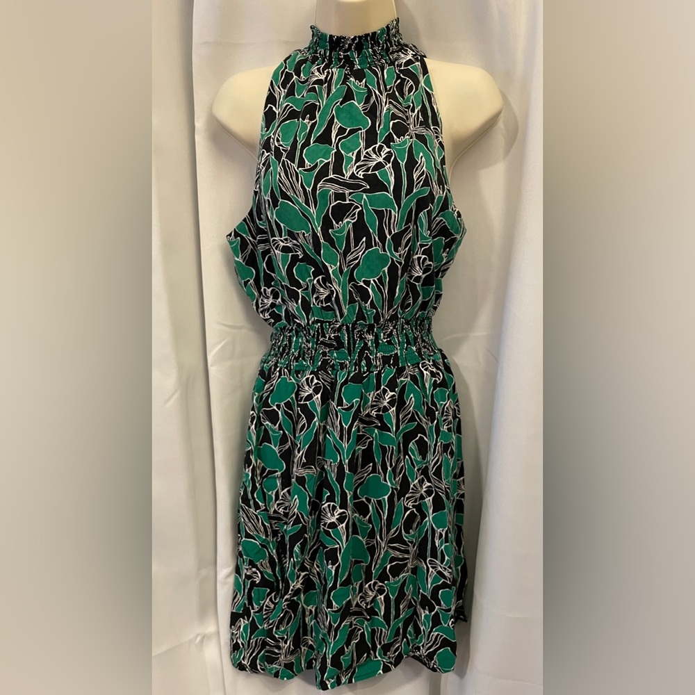 LOVED A New Day - Black with Green Pattern Mini Dress - Small